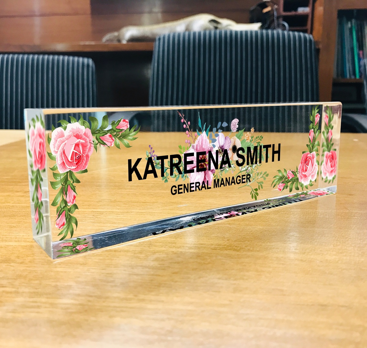 Acrylic Desk Name Plate Multi Flowers Ooclas