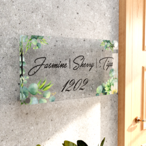 Premium Acrylic Door Name Plate Laser Cut Flower Design