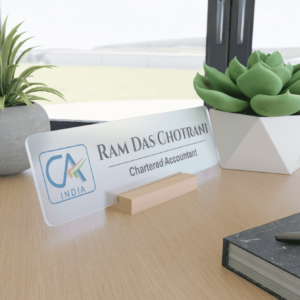 Custom Chartered Accountant Name Plate Matte Acrylic with Wooden Stand