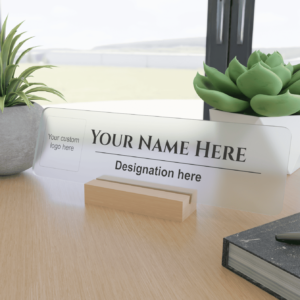 Custom Acrylic Desk Name Plate with Wooden Stand | Matte Finish
