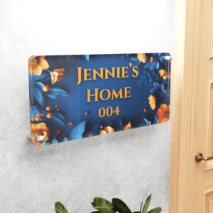 Custom Acrylic 8 mm Thick Door Name Plate Blue Orange Flower Design