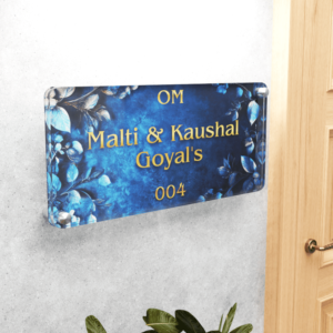 Custom Acrylic Door Name Plate Blue Flower Design