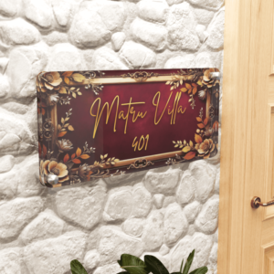 Custom Acrylic 8 mm Thick Name Plate Maroon Flower Design