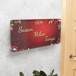 Custom Acrylic 8 MM Name Plate Maroon Flower Design