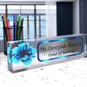 Premium Frosted Blue Flower Nameplate
