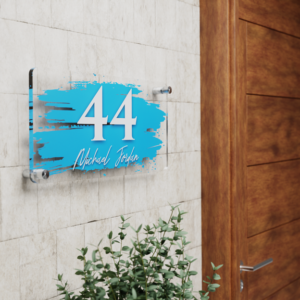 Aqua Blue Brush Effect House Nameplate