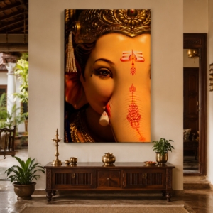 Shree Ganesh Glossy Varnish Effect Canvas Print Wall Art