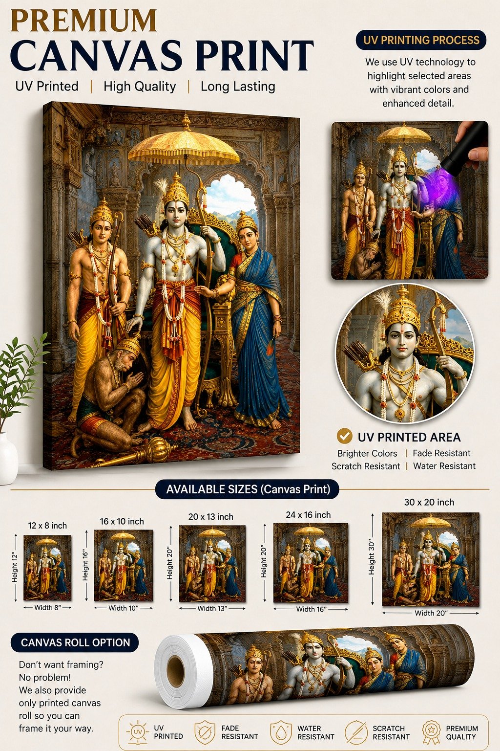 Shree Ram Darbar with Hanuman Ji Canvas Print Wall Art - Image 2