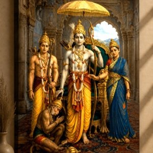 Shree Ram Darbar with Hanuman Ji Canvas Print Wall Art