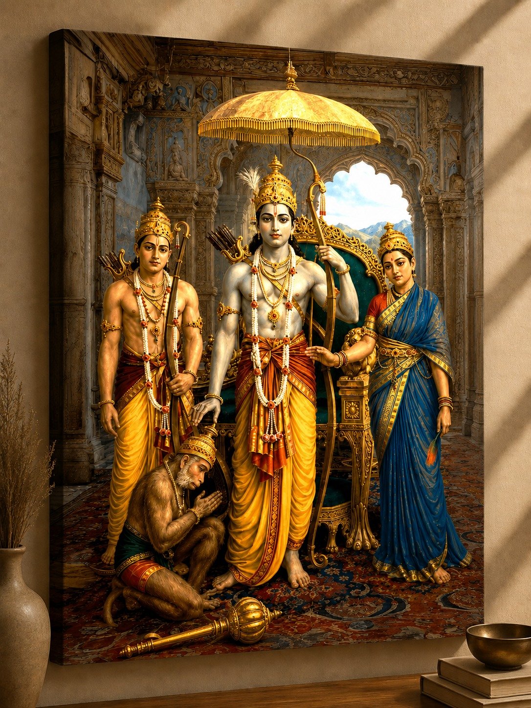Shree Ram Darbar with Hanuman Ji Canvas Print Wall Art - Image 1