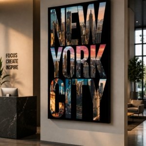 New York City Skyline Glossy UV Effect Canvas Print Wall Art