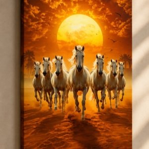 Seven Horses Sunrise UV Spot Effect Canvas Print Wall Art