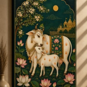 Pichwai Cow UV Spot Effect Canvas Print Wall Art