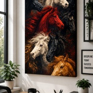 7 Horses Glossy Varnish Effect Canvas Royal Print Wall Art