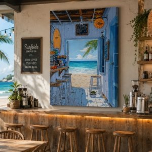 Beach Café Design Canvas Print Wall Art UV Effect