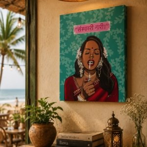 Bold Sanskari Nari Aesthetic Canvas Print Wall Art UV Effect