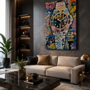 Time Is Money Luxury Watch Glossy Effect Canvas Print Wall Art