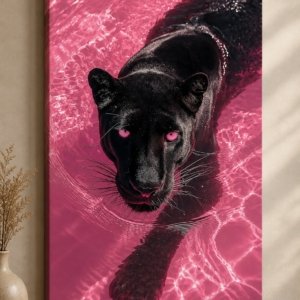 Pink Eyes Black Panther Animal Canvas Print UV Spot Wall Art