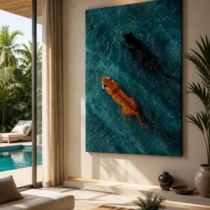 Tiger & Black Panther Wall Art UV Spot Canvas Print