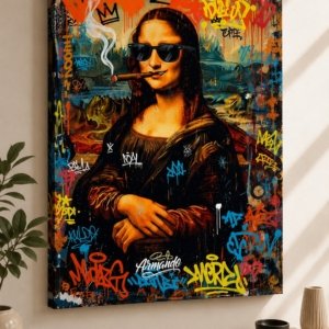 Cool Mona Lisa Pop Art Glossy Effect Canvas Print Wall Art