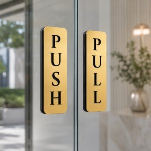 Push Pull Door Sign with Self Adhesive 5 X 1.5 Inch (8 piece) Gold
