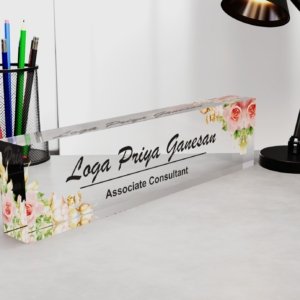 Floral Acrylic Desk Name Plate for Office