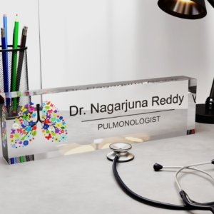 Acrylic Desk Nameplate for Pulmonologist Doctor