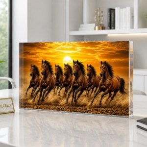 Brown 7 Horses Vastu Acrylic Showpiece 30MM Thick 12 X 6 Inch