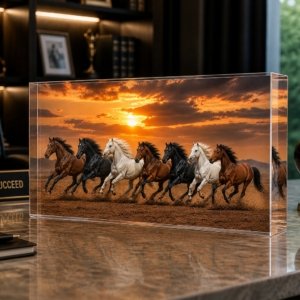 Multi 7 Horses Vastu Acrylic Showpiece 30MM Thick 12 X 6 Inch