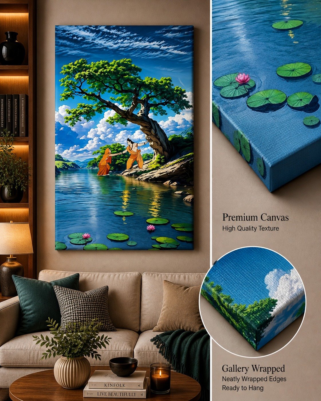 Lord Ram and Sita Mata Design Canvas Print Wall Art - Image 3